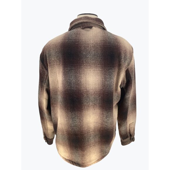 JACHS New York Men Medium Poly/Wool Blend Lined Shirt Jacket Brown Heavy Size XL - Picture 3 of 8